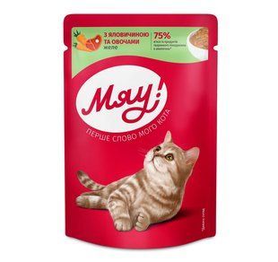 Корм для котів Желе з яловичина та овочами Мяу, 85 г