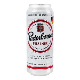 Пиво 4.8% світле фільтроване солодове пастеризоване Pilsener з/б Paderborner, 0.5л