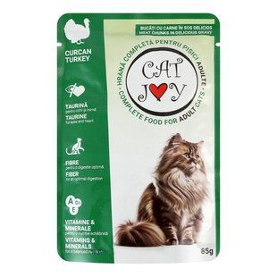 Корм вологий повнораціонний для дорослих котів з індичкою в соусі Cat Joy д/п 85г