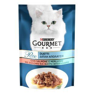 Корм для котів міні філе у підливі З лососем та сайдою Perle Duo Gourmet, 85 г