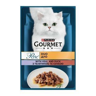 Корм для котів міні філе в підливі З телятиною та качкою Perle Duo Gourmet, 85 г