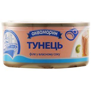 Консервований тунець філе у власному соку Аквамарин, 185 г