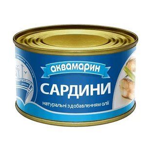 Консервовані сардини з додаванням олії Аквамарин, 230 г
