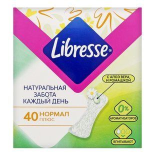 Прокладки гігієнічні щоденні Natural Care Pantyliners Normal Libresse, 40 шт/уп.