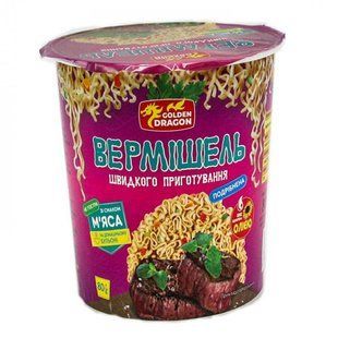 Вермішель швидкого приготування не гостра зі смаком м'яса стакан Golden Dragon, 80 г