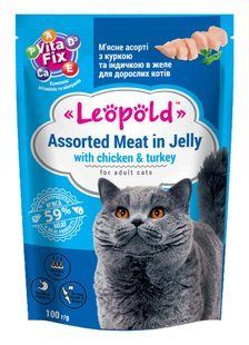 Корм для котів М'ясний корм Асорті з куркою та індичкою в желе Leopold, 100 г
