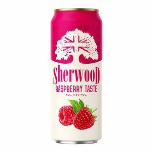 Напій на основі пива газований 4.5% зі смаком малини Sherwood, з/б 0.5 л