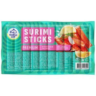 Продукт із сурімі заморожен.з додаван.яєчного білка паст.Surimi sticks Premium Vodnyj svit в/у 200г