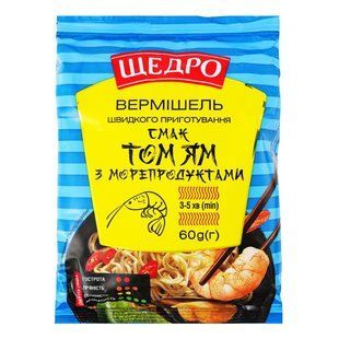 Вермішель швидкого приготування Том ям з мороепродуктами флоупак Щедро, 60 г